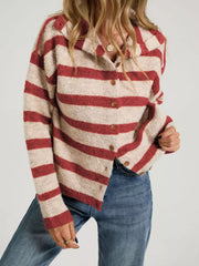 Khaki cardigan with waist-length and button-front