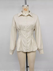 Ruched Button-up Peplum Shirt in Apricot, view 11