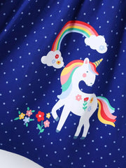 Children's Polka Dot Unicorn Rainbow Dress, model styling view