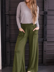 Moss elastic waist palazzo trousers with pockets