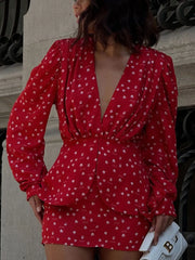 Heart-patterned Tiered Mini Dress