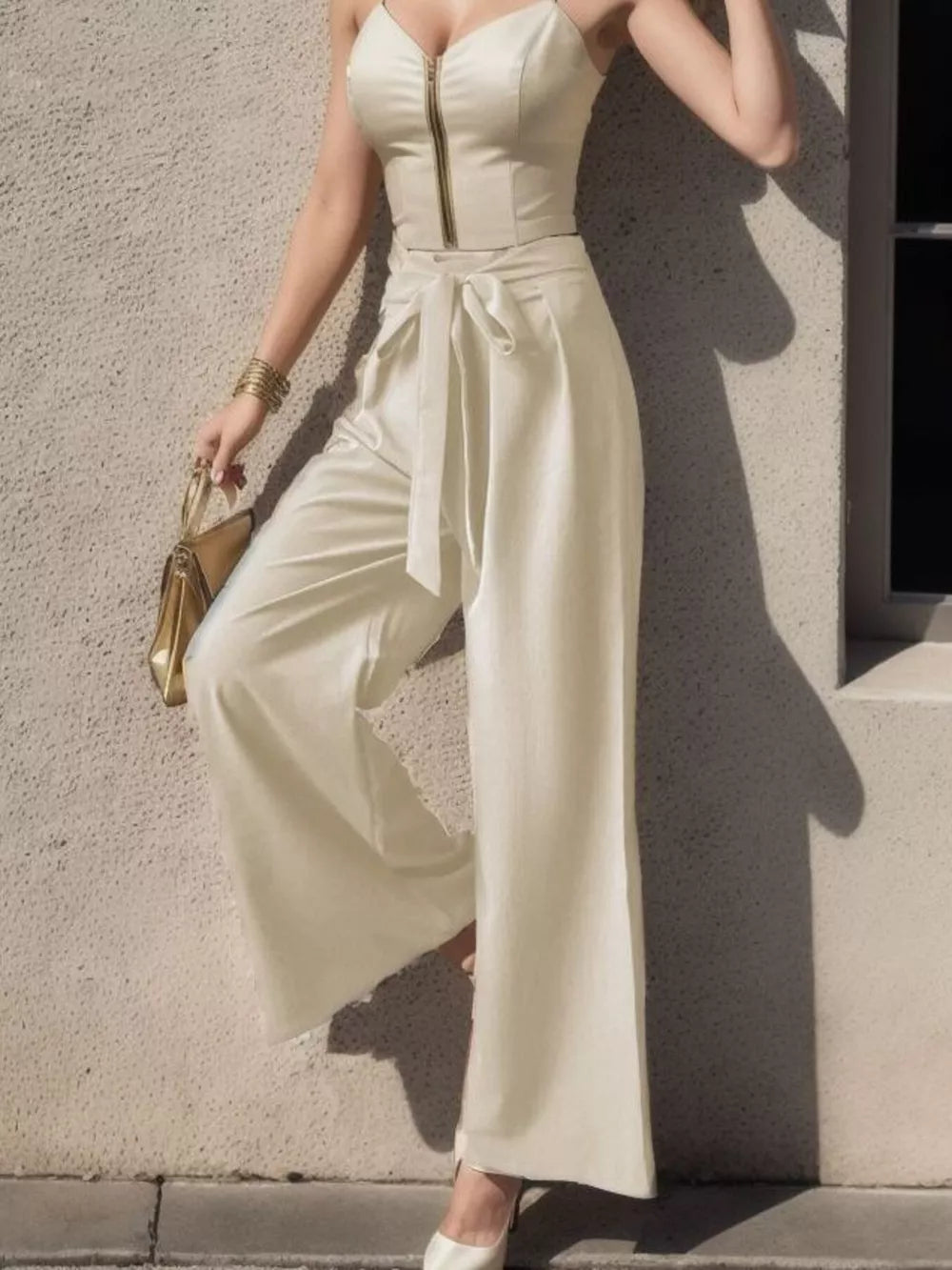 High-waisted Wide-leg Pants in Pink, front view
