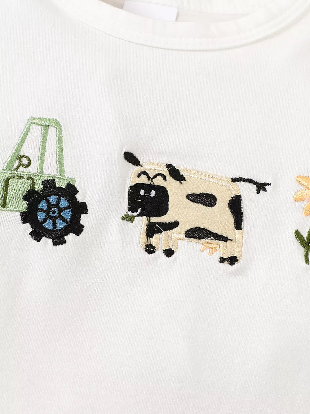 Children's Long Sleeve Bodysuit And Pants Set With Hat in White, close-up detail
