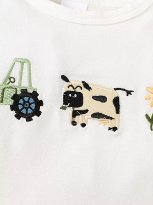 Children's Long Sleeve Bodysuit And Pants Set With Hat in White, close-up detail