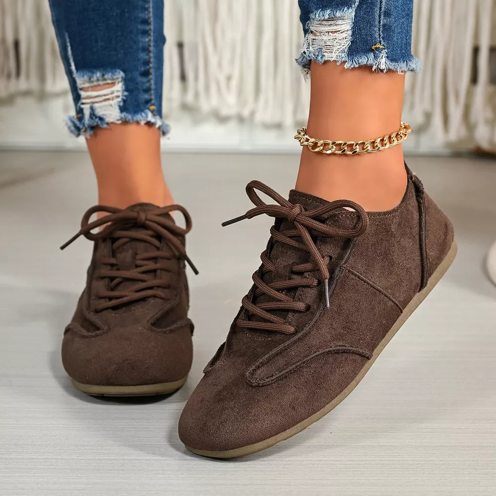 Lace Up Round Toe Sneakers in Brown, product detail