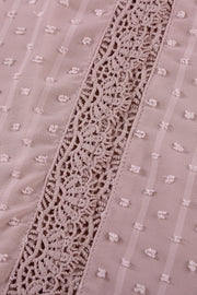 Dotted Swiss lace trim blouse in dusty pink with textured dots and vertical stripes.