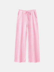 Pink striped maternity wide leg trousers with drawstring waist and pockets