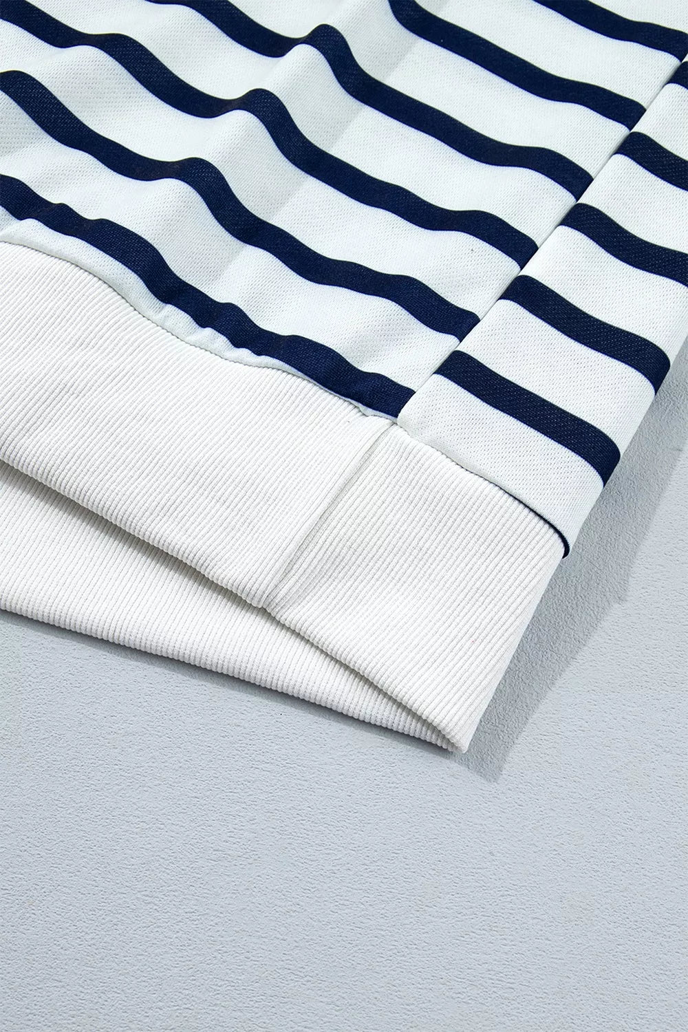 Striped Stand Neck Long Sleeve Sweatshirt in Stripe, fit detail