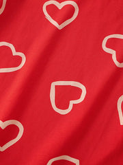 Red cotton t-shirt for kids with a scattered heart print.