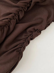 Brown ruched mock neck tank top with draped texture