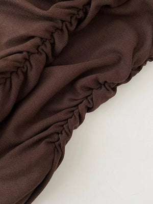 Brown ruched mock neck tank top with draped texture