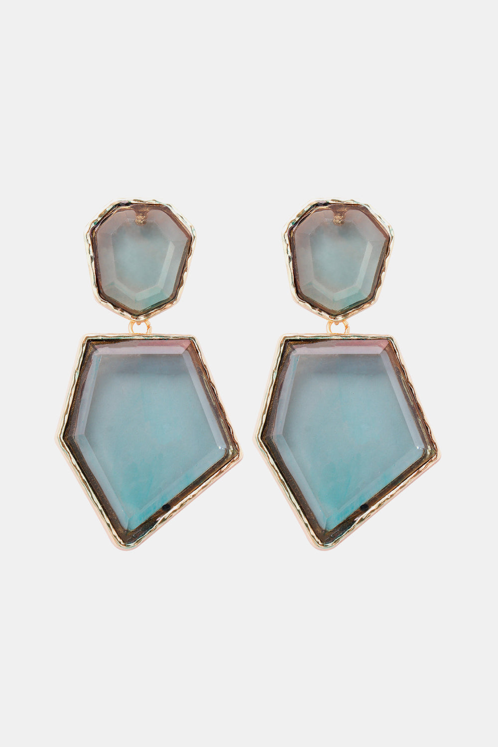 Light blue resin facet drop earrings with gold trim