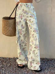 Pastel Floral High-waisted Wide-leg Jeans