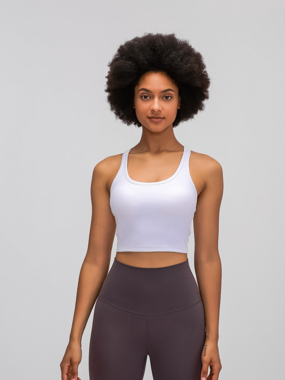 White sculpted racerback crop tank top with scoop neckline
