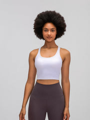 White sculpted racerback crop tank top with scoop neckline