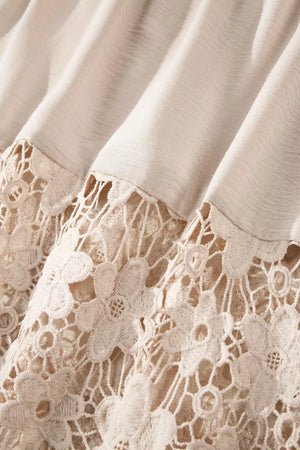 Beige maxi dress with airy floral lace hem detail