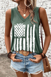 Distressed flag graphic v-neck tank top in black forest