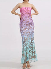 Ombre Floral Embroidered Maxi Dress