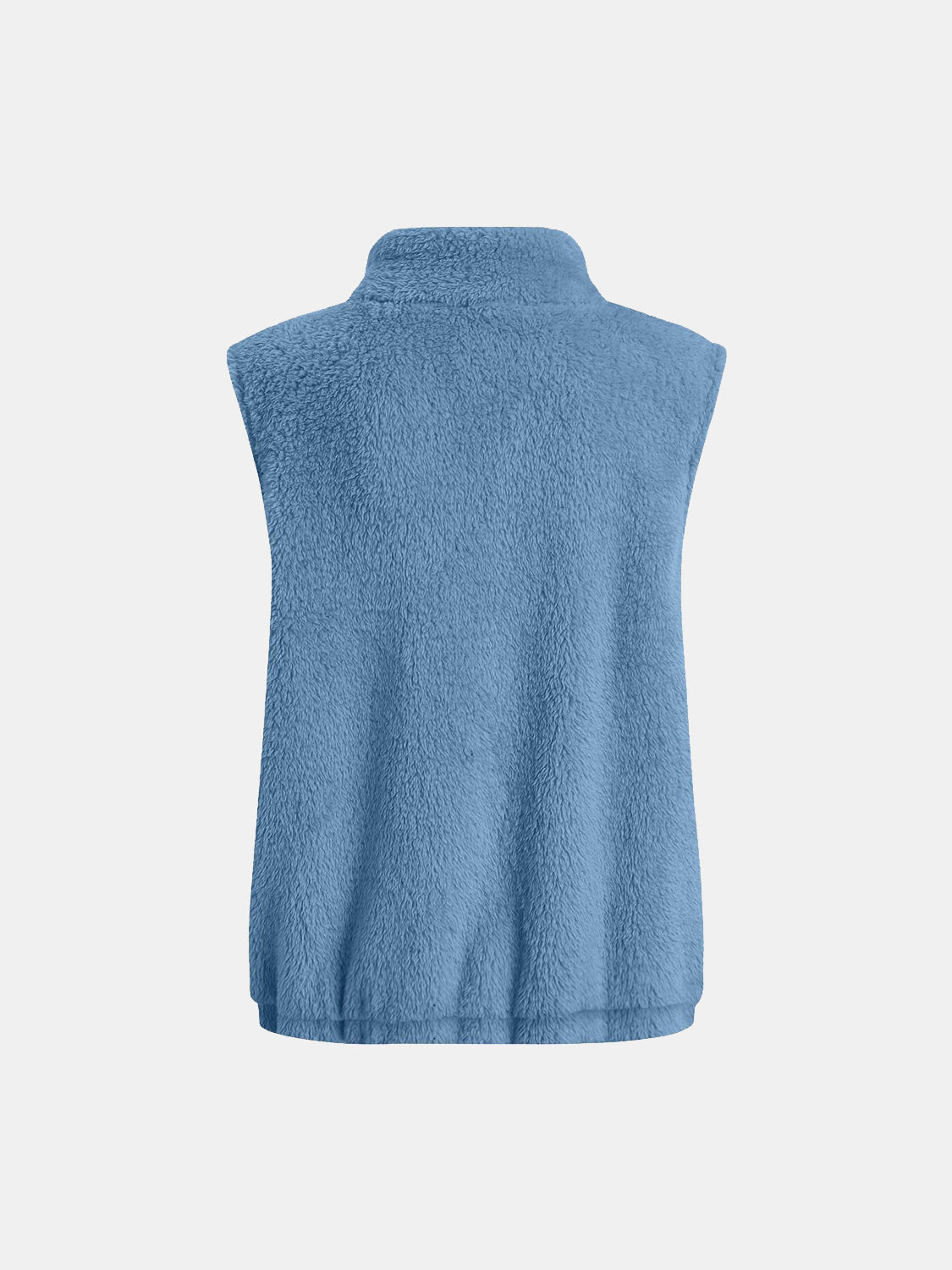 Blue teddy fleece stand-collar vest with elastic hem