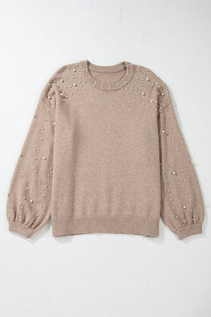 Dust Storm knit sweater with pearl embellishments and balloon sleeves