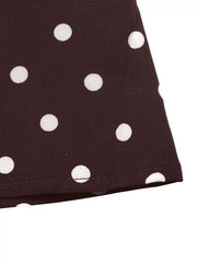 Polka Dot Flare Sleeve Tie Neck Dress in Coffee Brown, editorial view