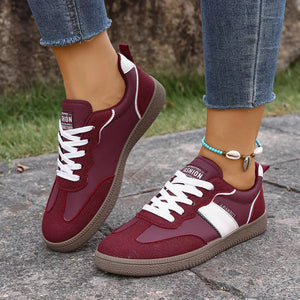 Round Toe Lace Up Sneakers in Wine Red, view 14