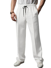 White textured drawstring sweatpants for men with a casual fit.