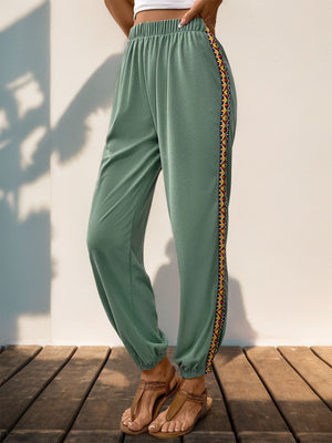 Gum Leaf relaxed-fit joggers with embroidered side trim