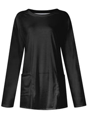 Black relaxed fit tunic with long sleeves and two patch pockets.