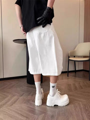 Relaxed white cargo cropped pants for men with large side pockets and a loose fit.