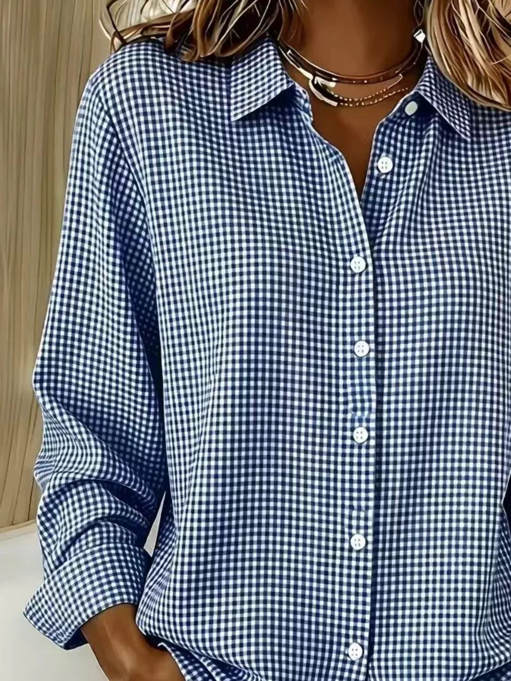 Plus Size Plaid Button Up Long Sleeve Shirt, side view