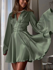 Lustrous Satin Mini Dress With Flowy Sleeves