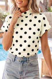 Charming Polka Dot Mock Neck Shirt