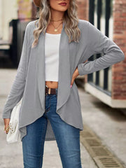cardigan in Light Gray with dropped shoulder and hip-length