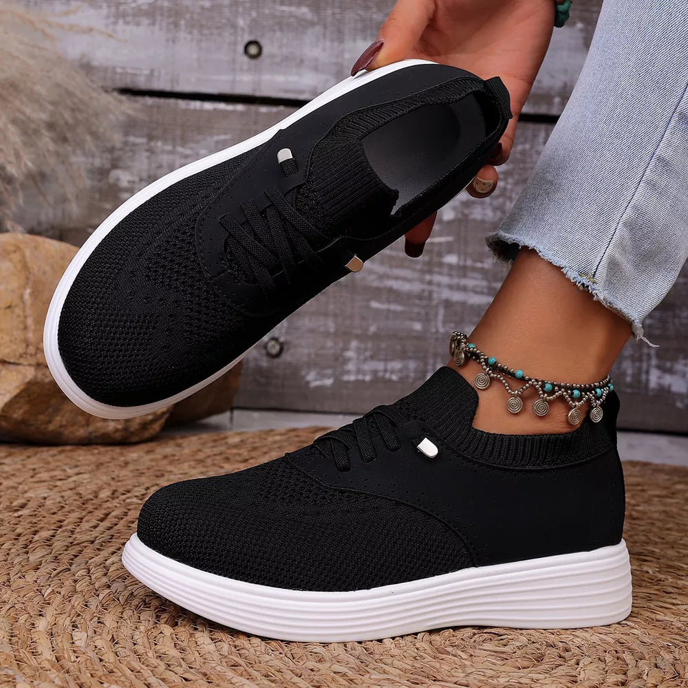 Round Toe Lace Up Sneakers in Pink, model styling view