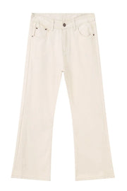 Wide-leg beige denim trousers with a classic five-pocket design.