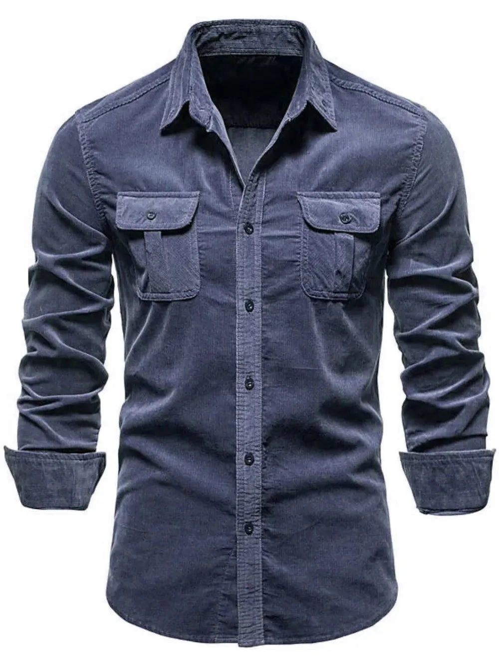 Dark Gray corduroy utility shirt with two chest pockets and button-down front.