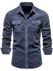 Dark Gray corduroy utility shirt with two chest pockets and button-down front.