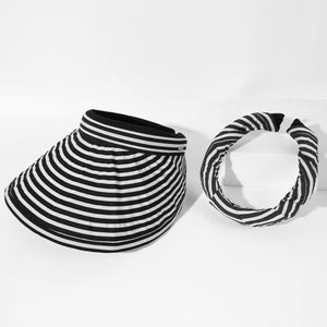 Wide brim visor hat and headband with black and white stripes