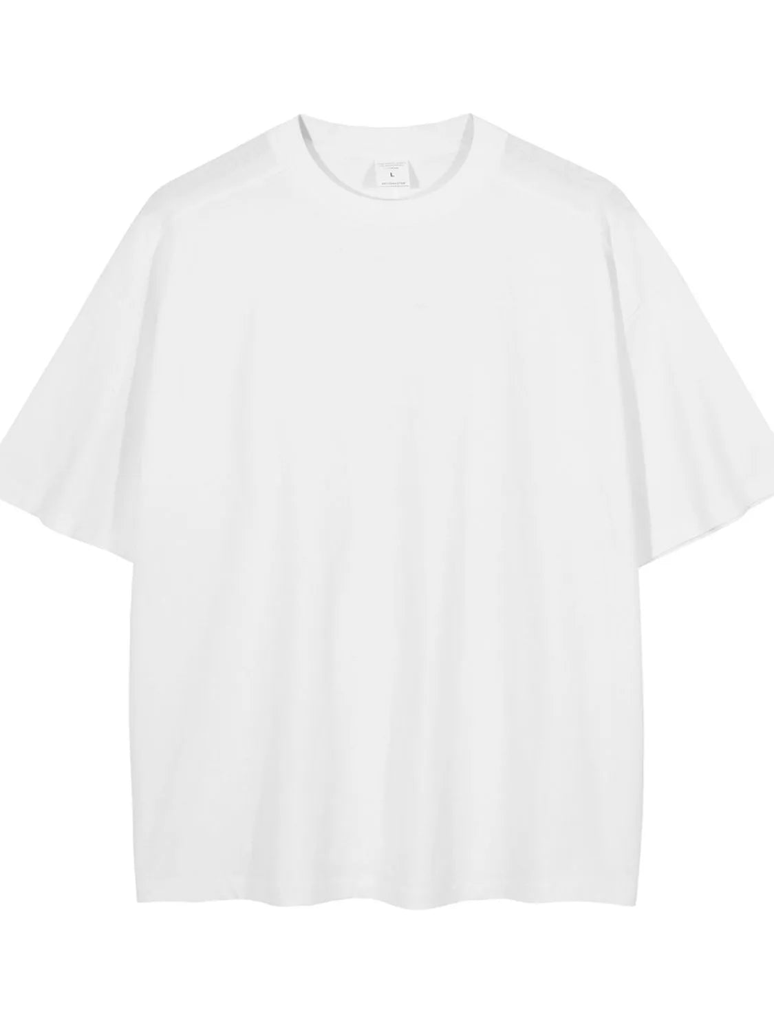Oversized white washed cotton tee with crew neck and short sleeves.