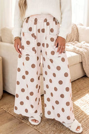 Polka Dot Wide Leg Elastic Waist Pants in Dust Storm, back view