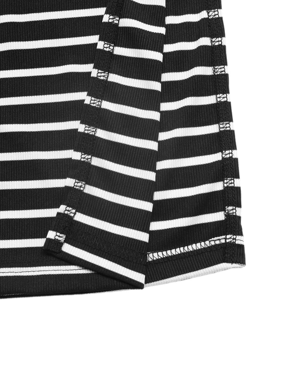 Chic black and white striped midi dress with side slit detail.