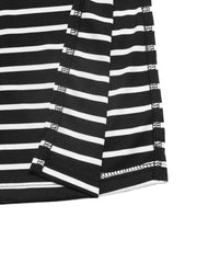 Chic black and white striped midi dress with side slit detail.