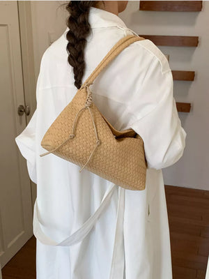 Woven Leather Shoulder Bag in Yellow, fabric detail
