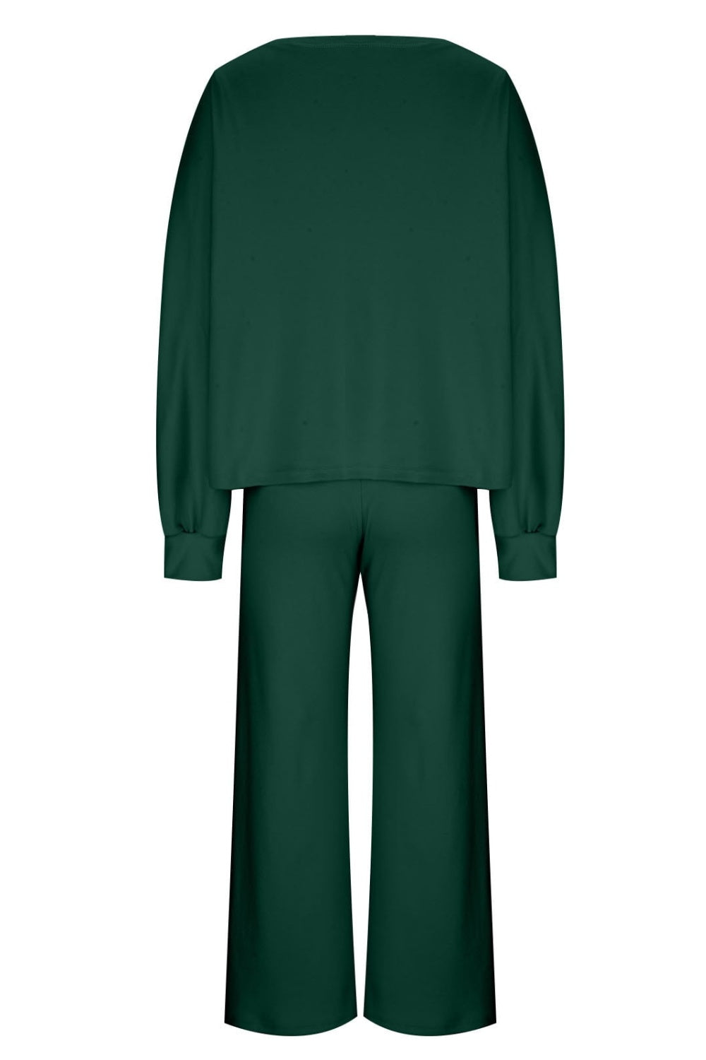 Wide-leg lounge set in Black Forest with balloon sleeves and relaxed fit pants.