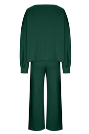 Wide-leg lounge set in Black Forest with balloon sleeves and relaxed fit pants.