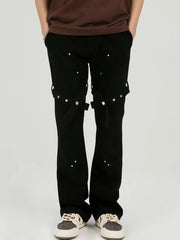 Men's Plus Size Stud Embellished Bootcut Pants in Black, front view