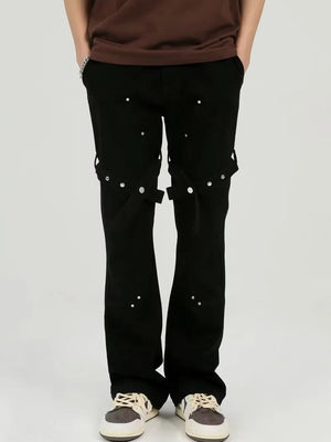 Men's Plus Size Stud Embellished Bootcut Pants in Black, front view