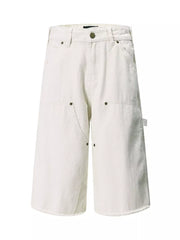 Relaxed fit utility capris in apricot with multiple pockets and a raw hem.