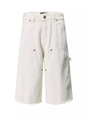 Relaxed fit utility capris in apricot with multiple pockets and a raw hem.